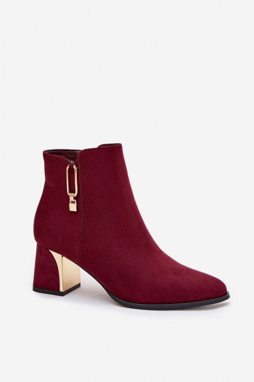 Women's heeled ankle boots with gold details Bordeaux Kalivra Women's heeled ankle boots with gold details Bordeaux Kalivra