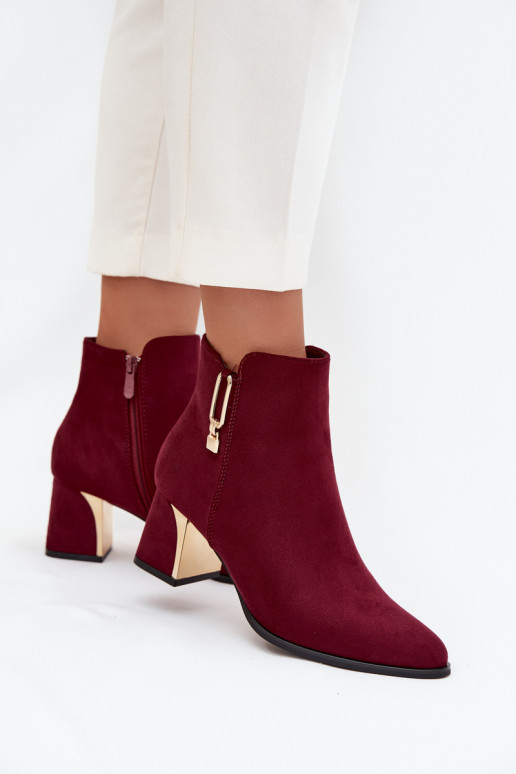 Women's heeled ankle boots with gold details Bordeaux Kalivra Women's heeled ankle boots with gold details Bordeaux Kalivra