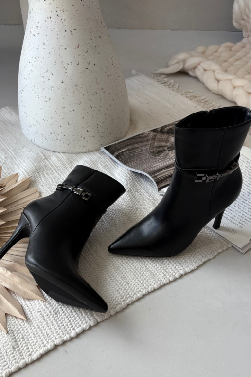 Women's ankle boots on heel with strap and silver element heated black Bellisse Women's ankle boots on heel with strap and silver element heated black Bellisse