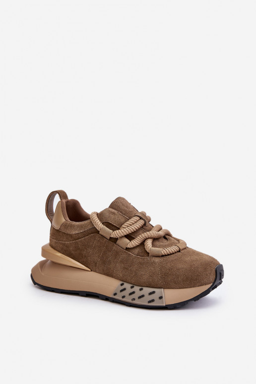 Women's Suede Sneakers On Platform With Thick Lacing Artiker 54C1466 Light Brown