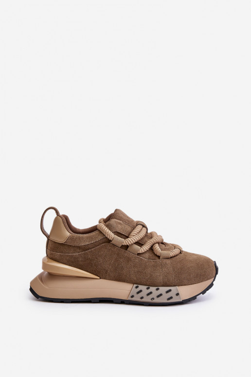 Zamszowe Sneakersy Damskie Na PlatformiewithGrubym Sznurowaniem Artiker 54C1466 Jasnobrązowe
