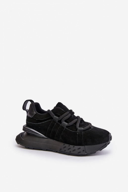 Zamszowe Sneakersy Damskie Na PlatformiewithGrubym Sznurowaniem Artiker 54C1464 Czarne