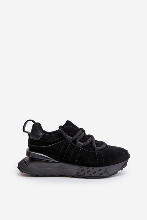 Women's Suede Sneakers On Platform With Thick Lacing Artiker 54C1464 Black