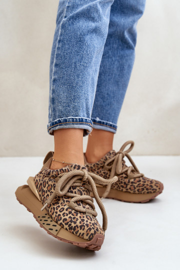 Zamszowe Sneakersy Damskie Na PlatformiewithGrubym Sznurowaniem Panterka Artiker 55C0135 Brązowe 2