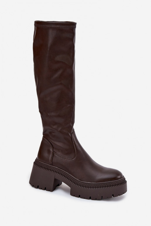 Women's Boots with Thick Heel and Platform Slip-On Brown Florinne Women's Boots with Thick Heel and Platform Slip-On Brown Florinne