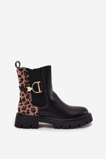 Insulated Ankle Boots Women With Gold Detail Leopard Print Black Priscilla 2