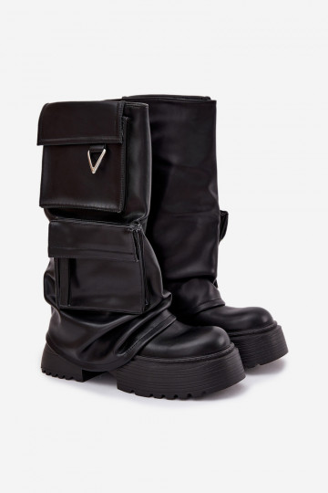 Insulated Slip-on Women's Boots on a Thick Platform with Pockets Black Clarinda 2