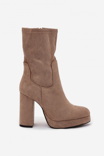Women's Block Heel Boots Made of Eco Suede Beige Carolina 2