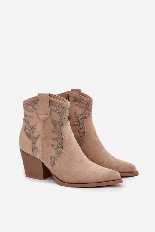 Women's cowboy boots lined with decoration on the heel beige Arabella