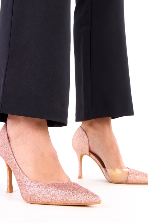 Szampańskie czółenka brokatowe z...