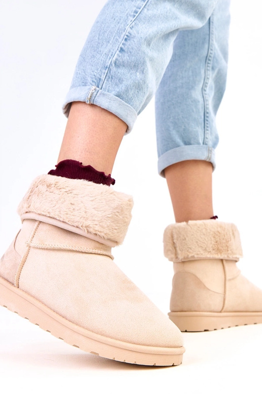 Beżowe śniegowce z futerkiem na...