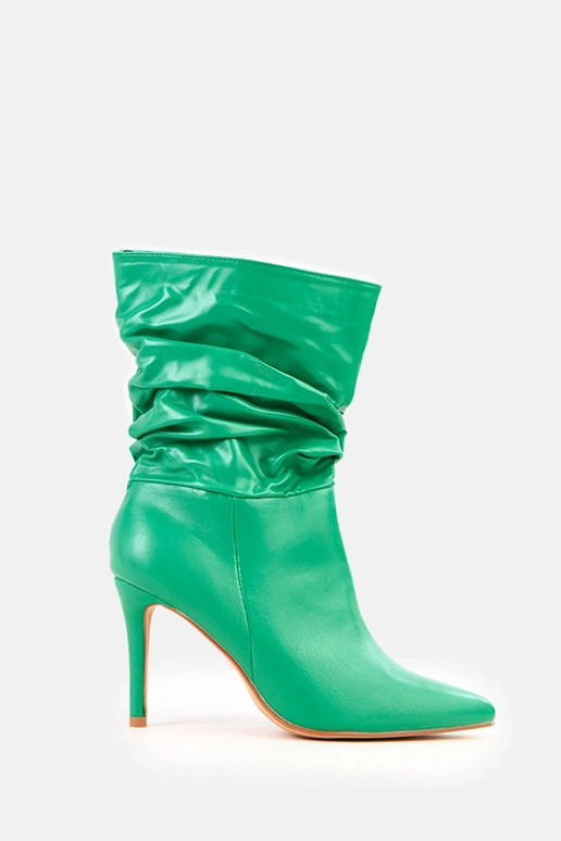 Zielone botki na szpilce z marszczoną...