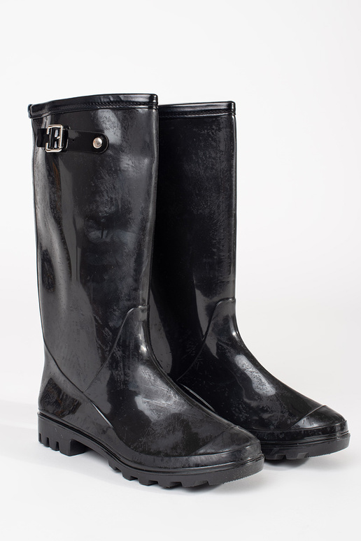 black lacquered rubber boots