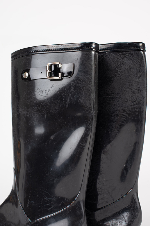 black lacquered rubber boots
