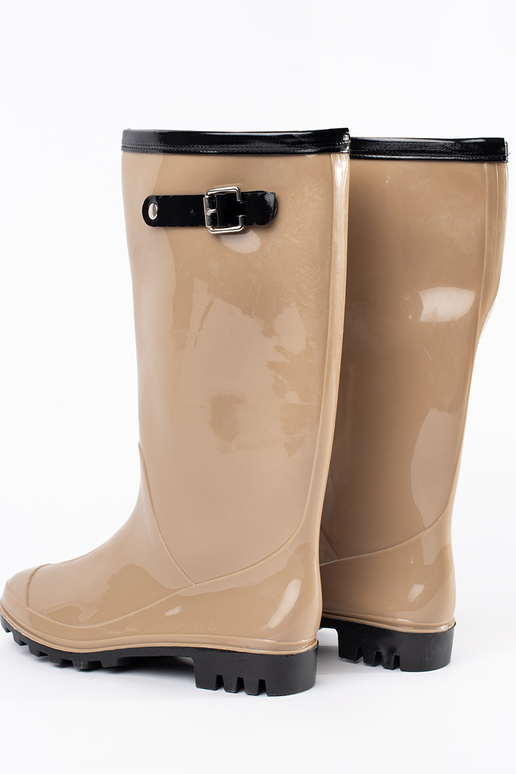 beige lacquered rubber boots