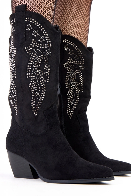 Czarne kowbojki na niskim obcasie  z...