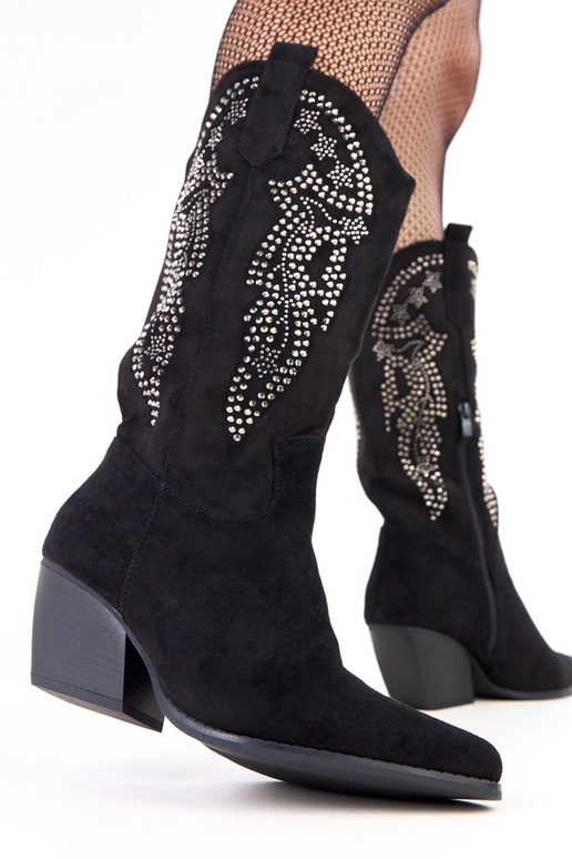 Czarne kowbojki na niskim obcasie  z...