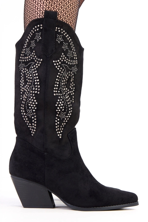 Czarne kowbojki na niskim obcasie  z...