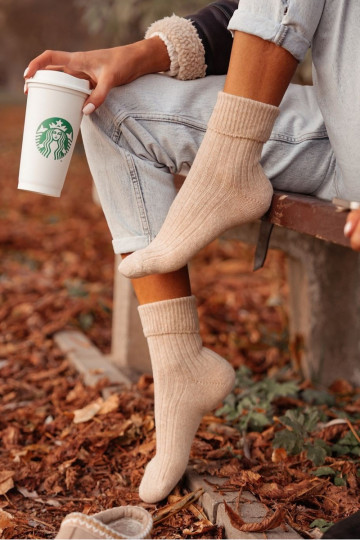 Skarpetki Damskie Wełniane Beżowe