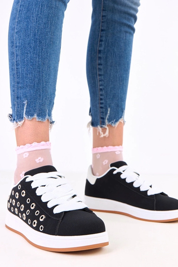 Czarne sneakersy na platformie z nitami Adelis