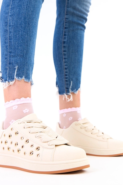 Beżowe sneakersy na platformie z...