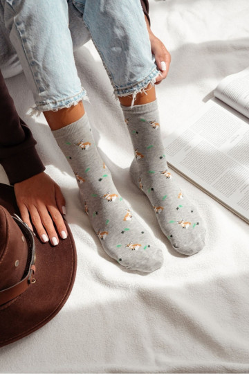 Women's Socks with Foxes and Leaves Gray Melange