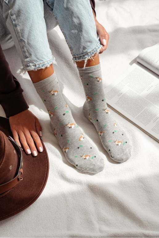 Women's Socks with Foxes and Leaves Gray Melange