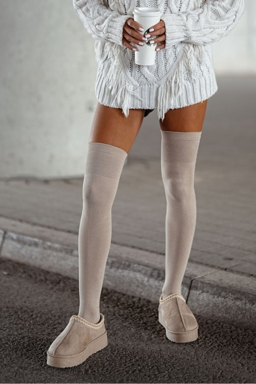 Women's Cotton Smooth Beige Over-the-Knee Socks Women's Cotton Smooth Beige Over-the-Knee Socks