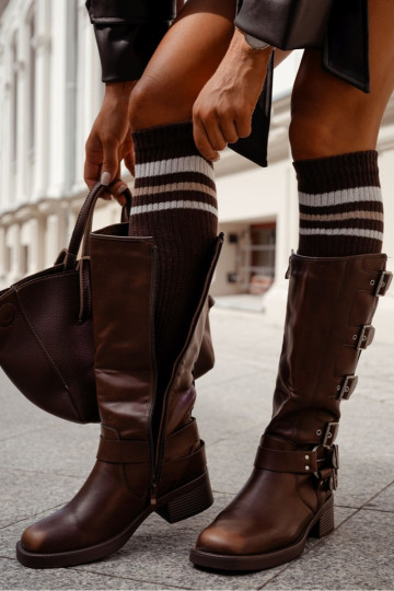 Podkolanówki Damskie W PrążekwithPaskami Czekoladowe