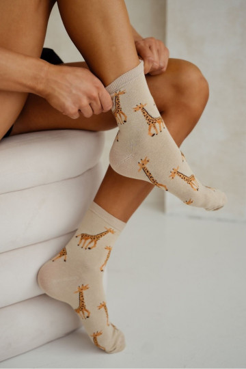 Women's Socks with Giraffes Beige