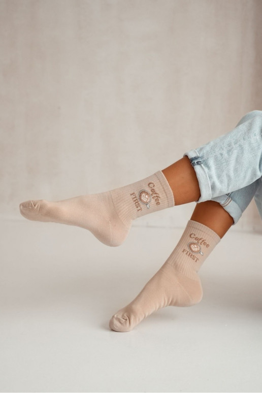 Skarpetki Damskie Coffee FIRST Beżowe
