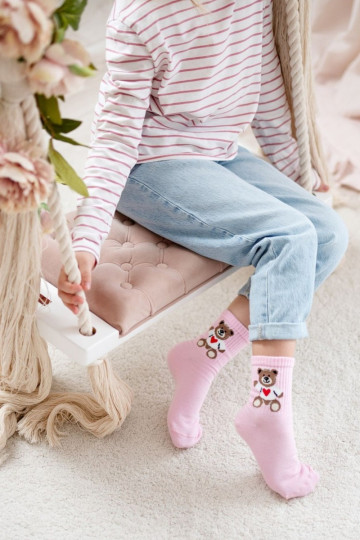 Children Youth Socks Teddy Pink
