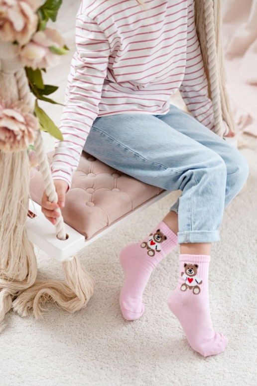 Children Youth Socks Teddy Pink