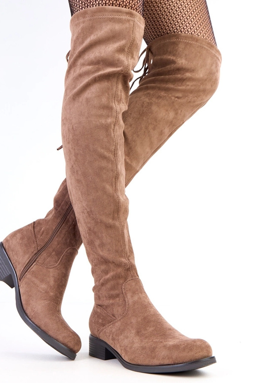 Beżowe długie kozaki na płaskiej...