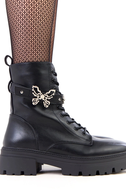 Czarne traperki z motylkiem na...