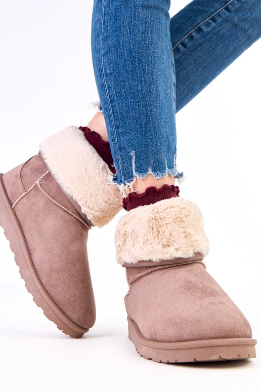 Brązowe śniegowce z futerkiem na...