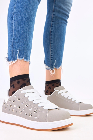Szare sneakersy na platformie z nitami Adelis