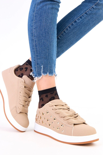 Brązowe sneakersy na platformie z nitami Adelis