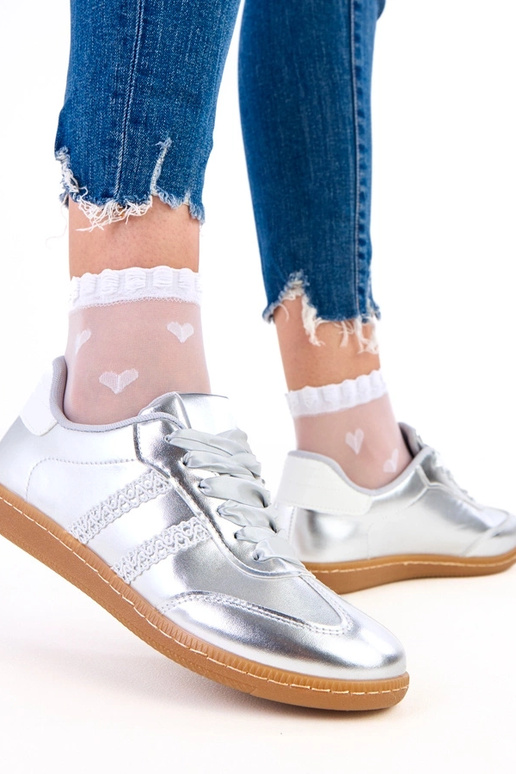 Srebrne sneakersy damskie z...