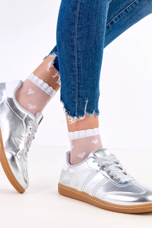 Srebrne sneakersy damskie z...