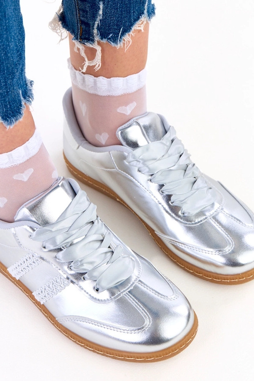Srebrne sneakersy damskie z...