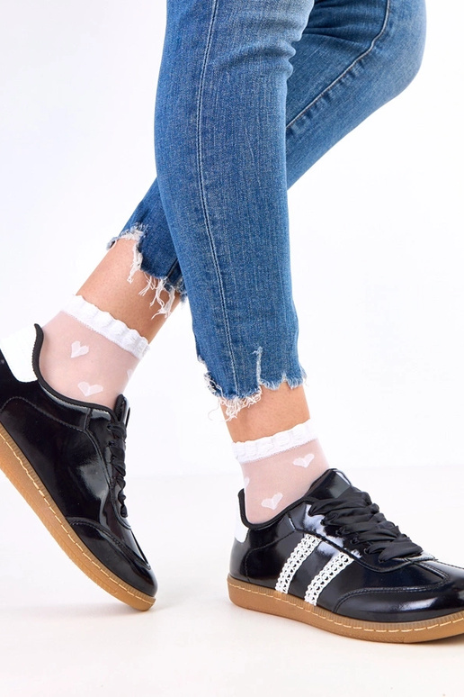 Czarne sneakersy damskie z satynowymi...