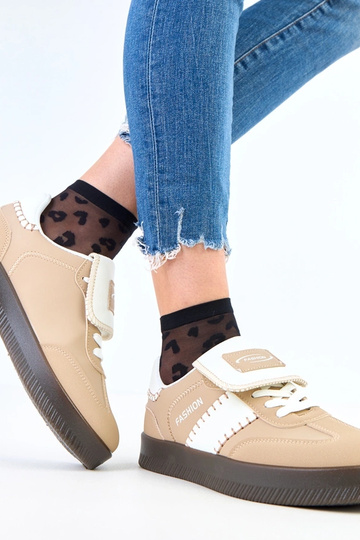 Brązowe sneakersy na platformie z przeszyciami Puente 2