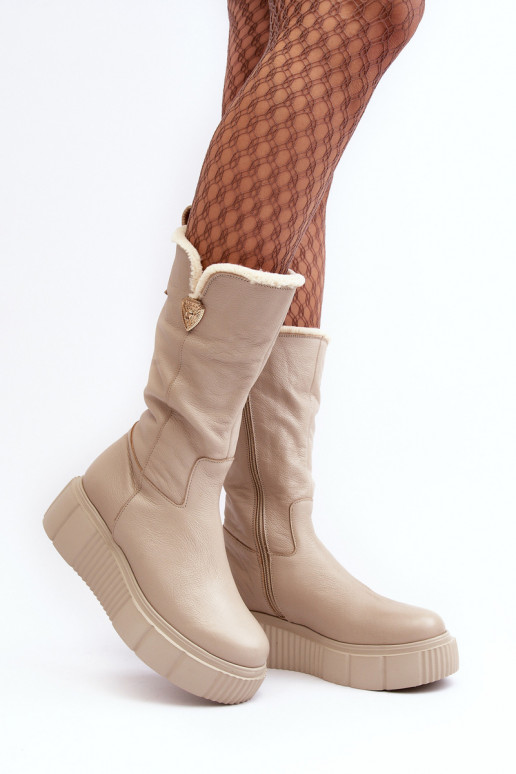 Women's Leather Boots With Wool Beige Bayla