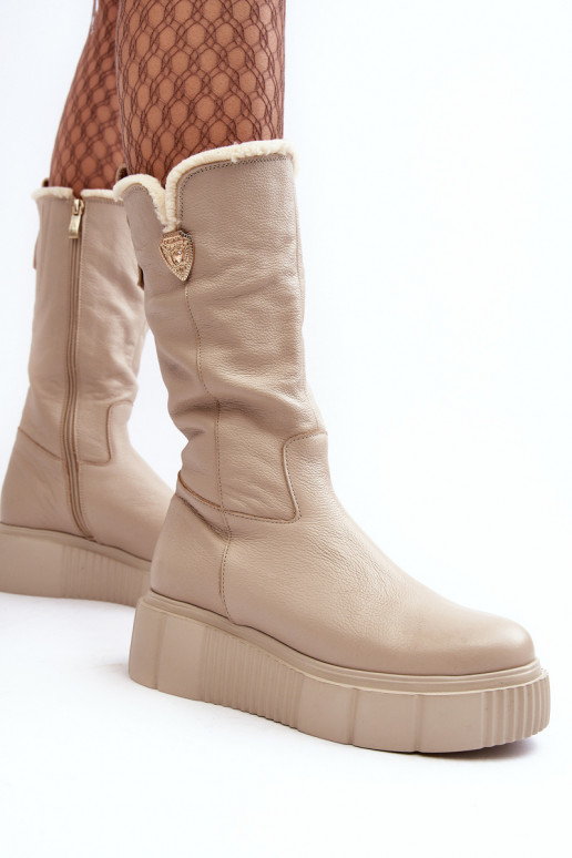 Women's Leather Boots With Wool Beige Bayla