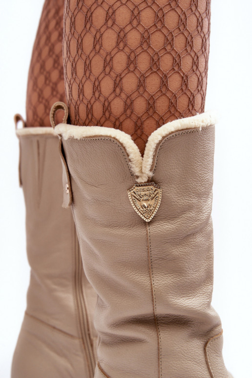 Women's Leather Boots With Wool Beige Bayla