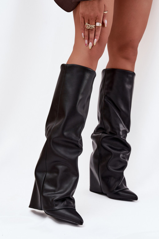 Insulated Women's Boots with Turned Cuff on Heel Black Elivira Insulated Women's Boots with Turned Cuff on Heel Black Elivira