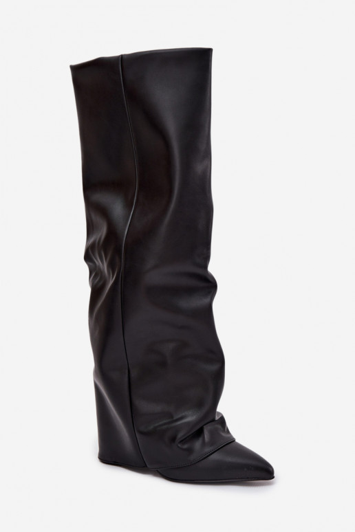 Insulated Women's Boots with Turned Cuff on Heel Black Elivira Insulated Women's Boots with Turned Cuff on Heel Black Elivira