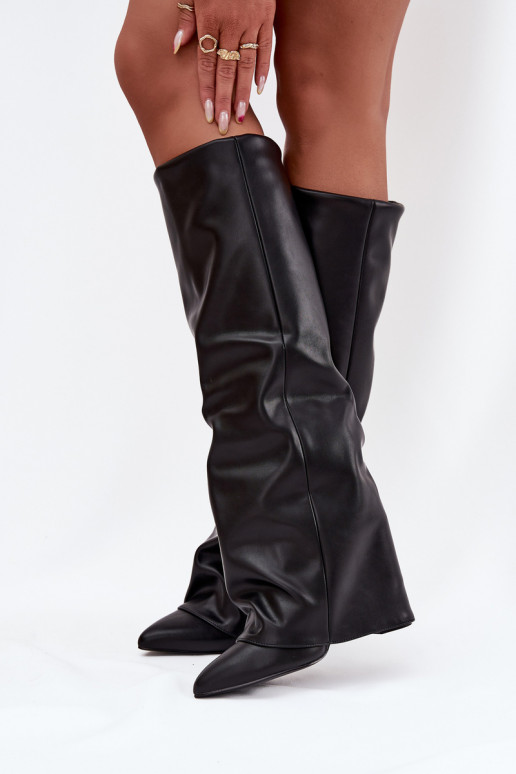 Insulated Women's Boots with Turned Cuff on Heel Black Elivira Insulated Women's Boots with Turned Cuff on Heel Black Elivira