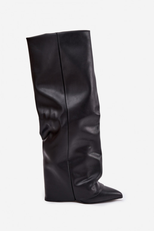 Insulated Women's Boots with Turned Cuff on Heel Black Elivira Insulated Women's Boots with Turned Cuff on Heel Black Elivira